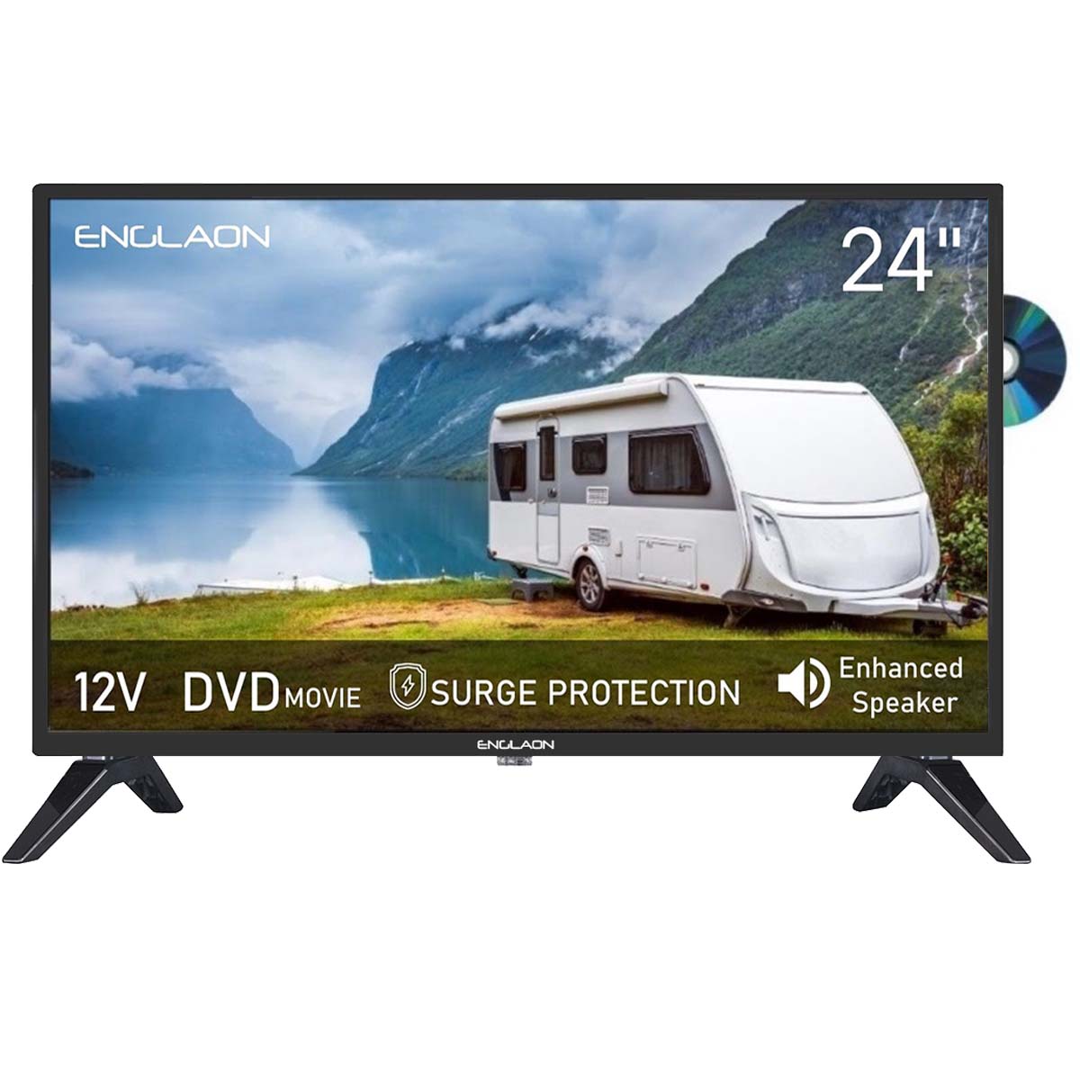 ENGLAON 24″ HD LED 12V TV with Built-in DVD player