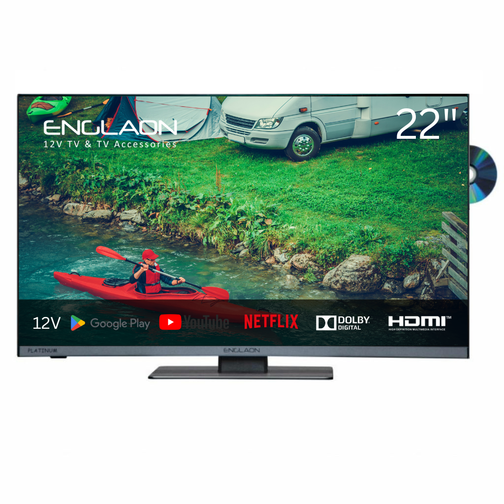 ENGLAON Frameless 22″ Full HD Google Smart 12V TV With Built-in DVD player and Chromecast