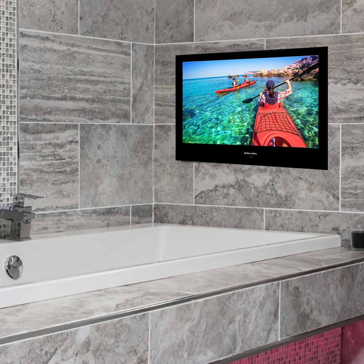 ENGLAON 24″ Full HD SMART Waterproof LED TV for Bathroom, Kitchen and Spa in Black Finish